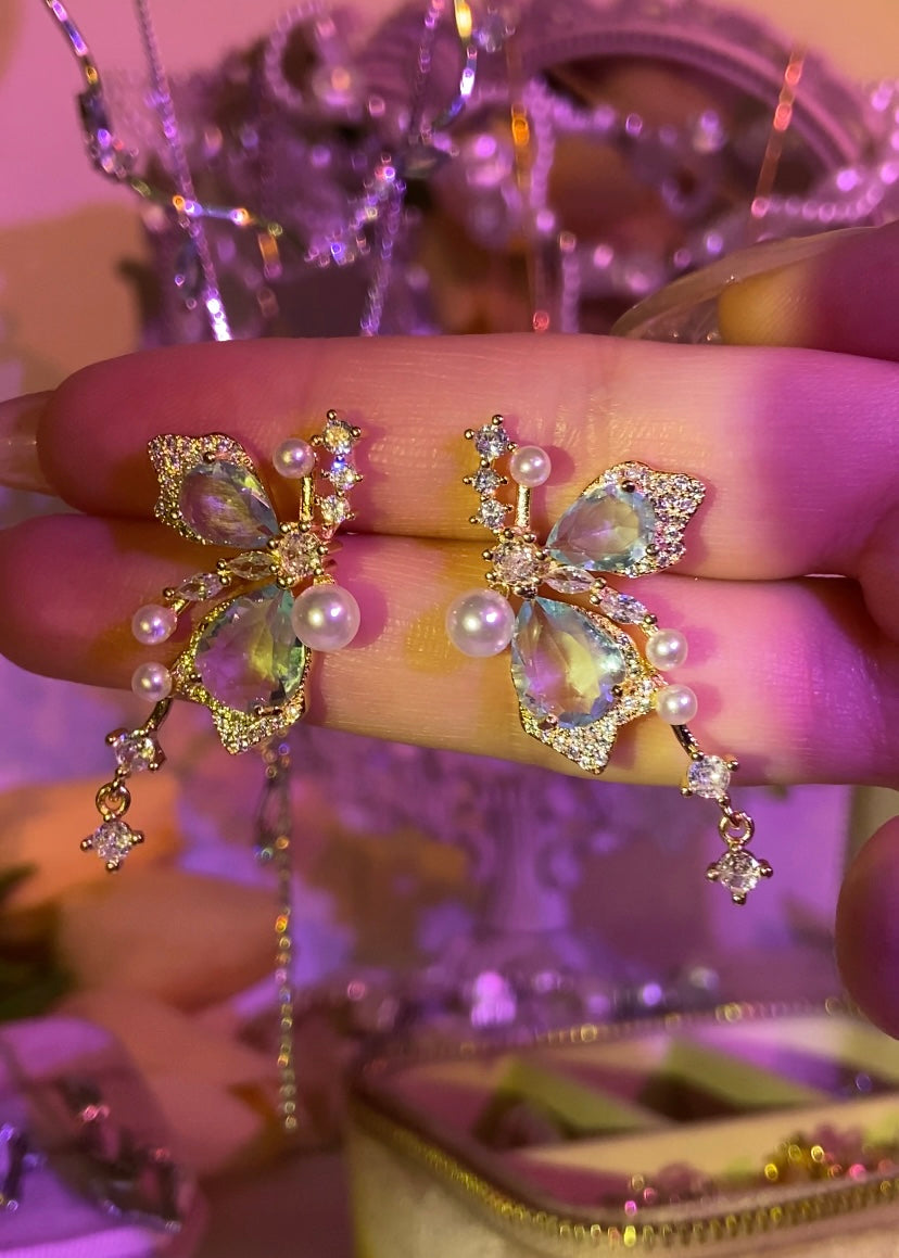 Butterfly Gemstone Stud Earrings | ☾256
