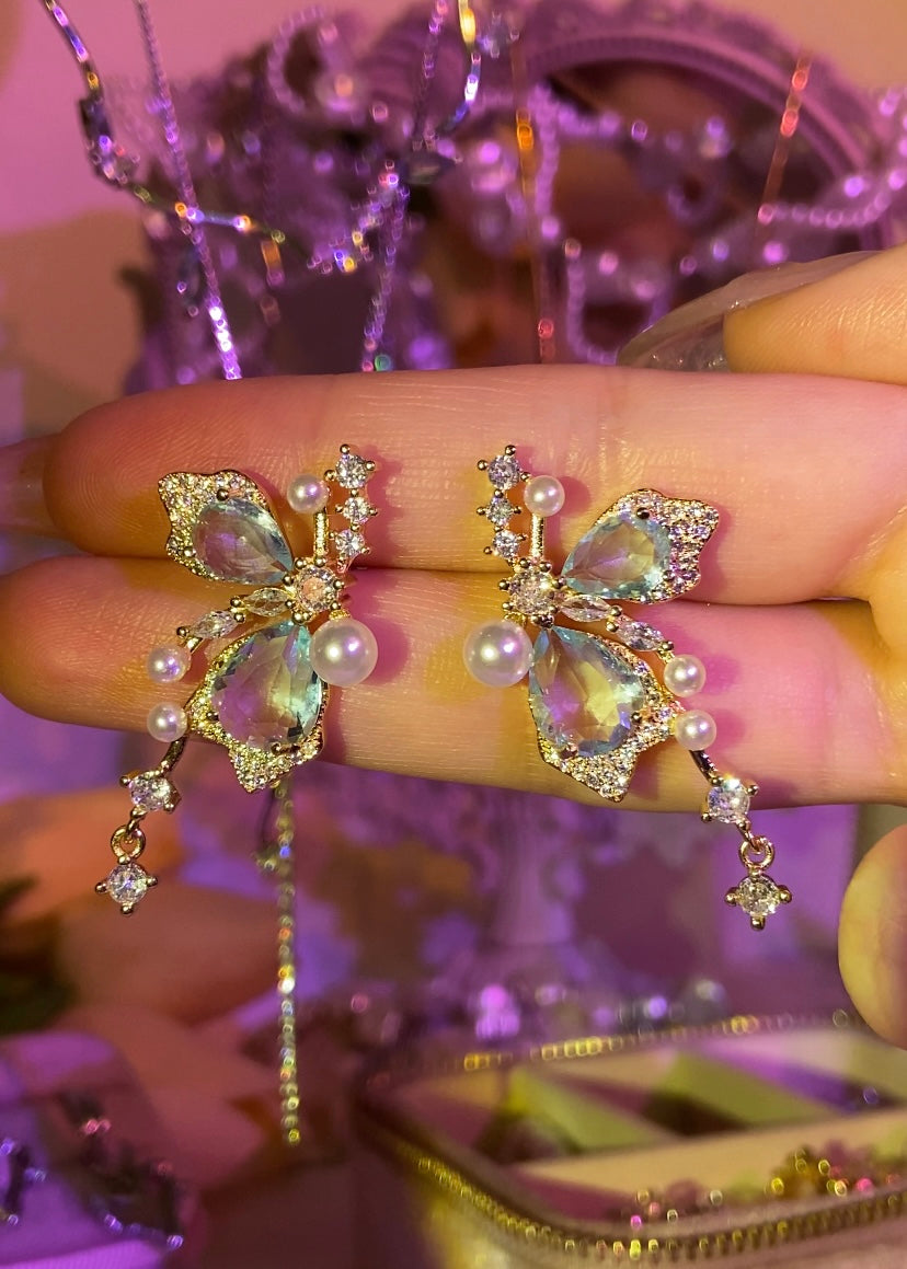 Butterfly Gemstone Stud Earrings | ☾256