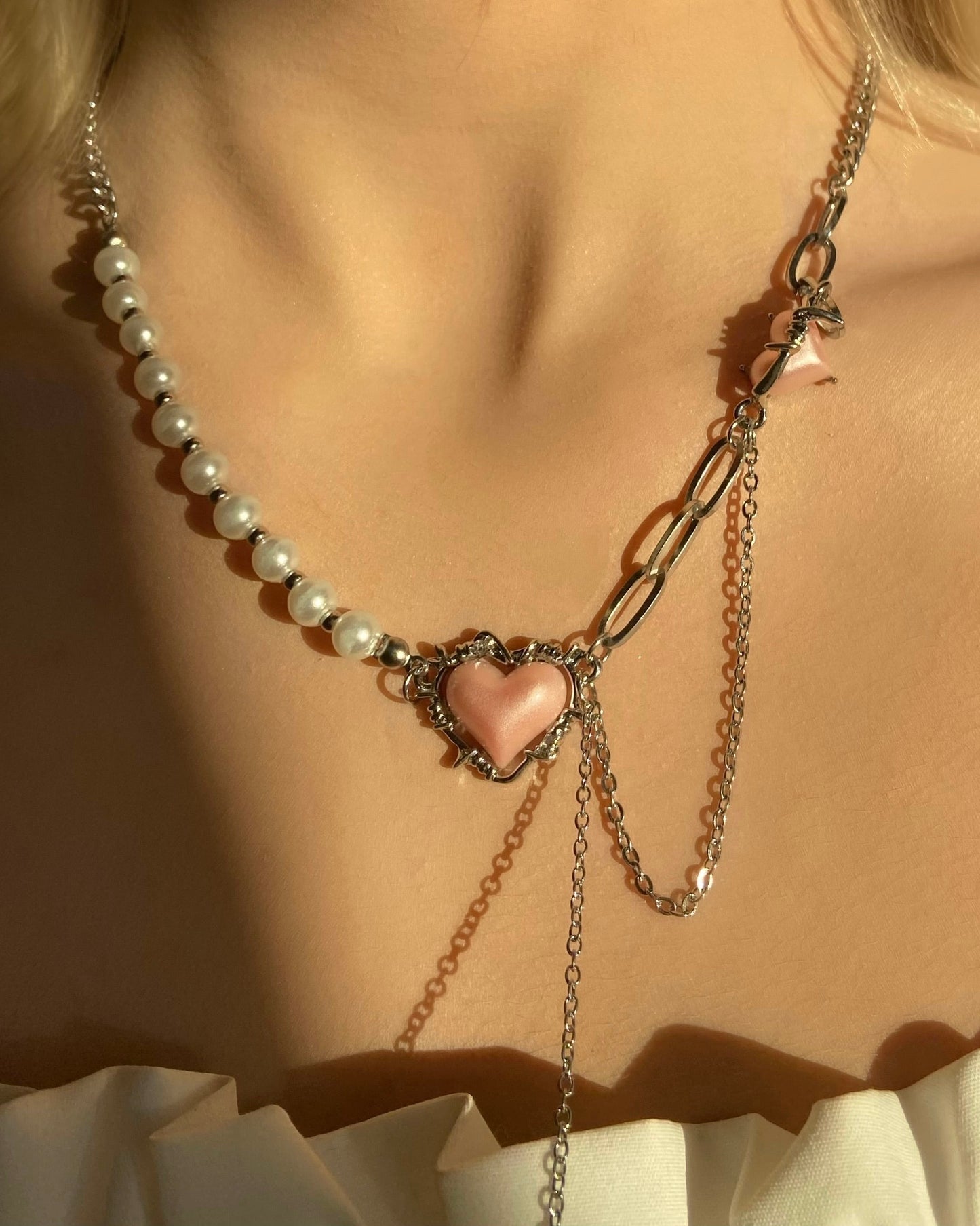 Barbed Wire Heart Pearl Necklace | ☾029