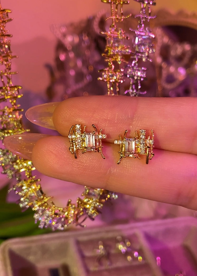 Criss-Cross Gemstone Small Earrings ☾253