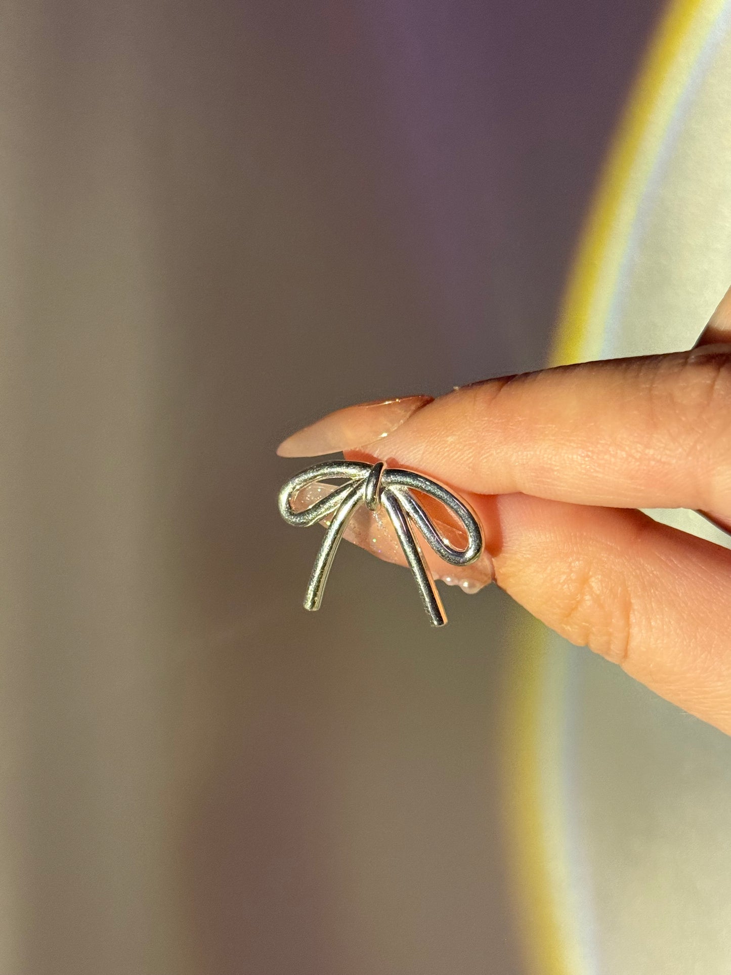 Silver Bow Ribbon Stud Earrings | ☾130
