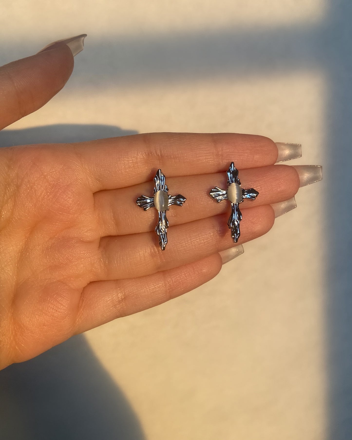 White Moonstone Cross Earrings | ☾095