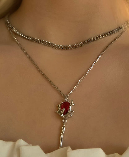 Red Rose Layered Necklace | ☾090