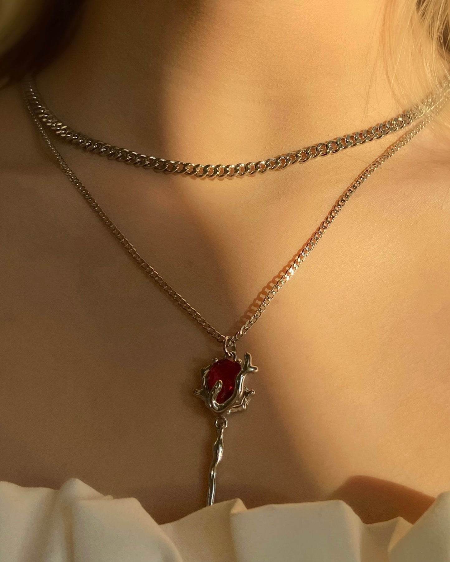 Red Rose Layered Necklace | ☾090