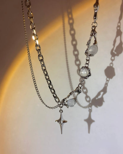 White Moonstone Star Chain Necklace | ☾219