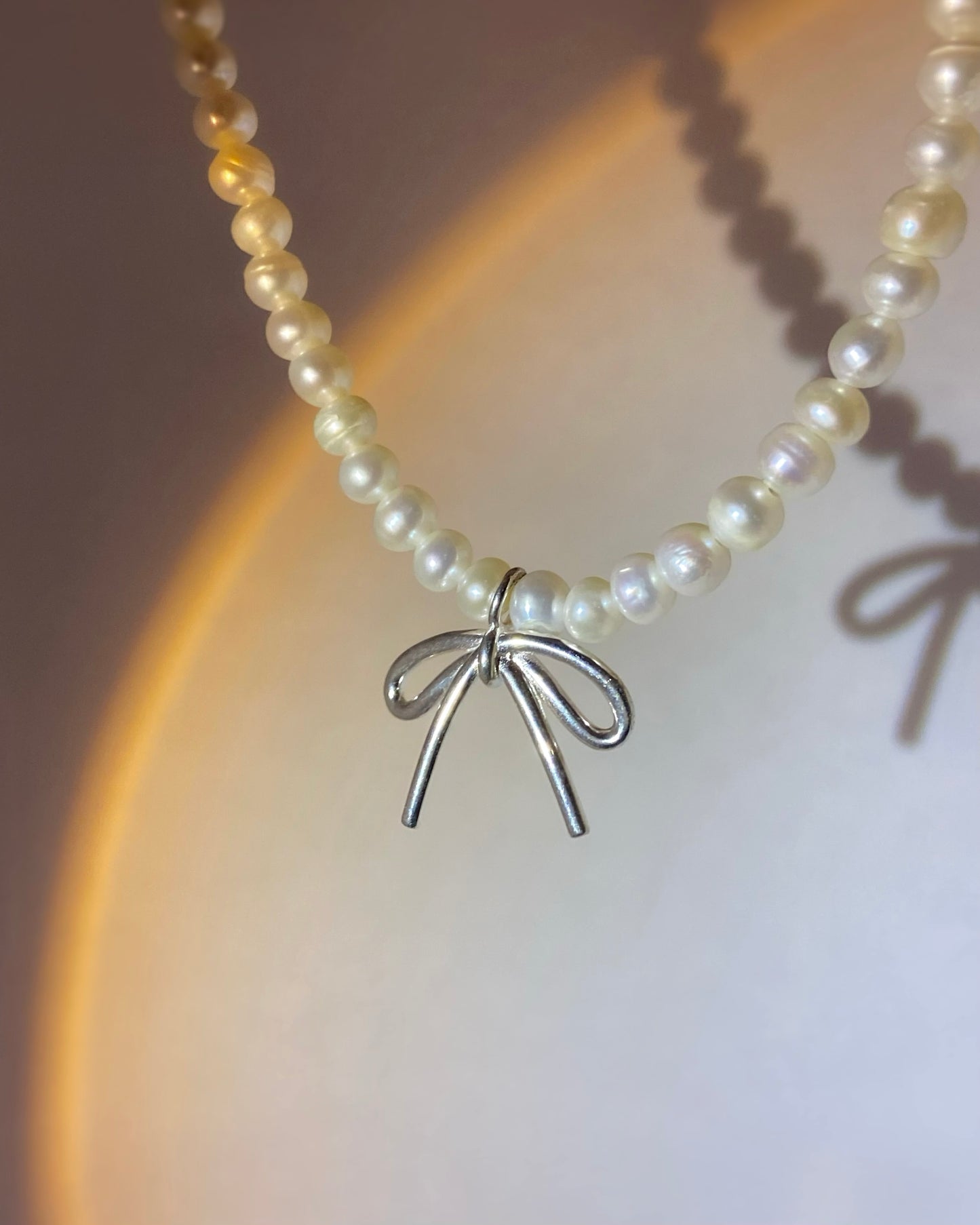 Silver Bow Pearl Necklace | ☾138