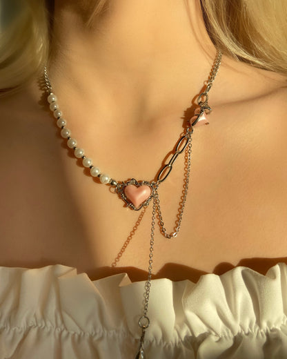 Barbed Wire Heart Pearl Necklace | ☾029