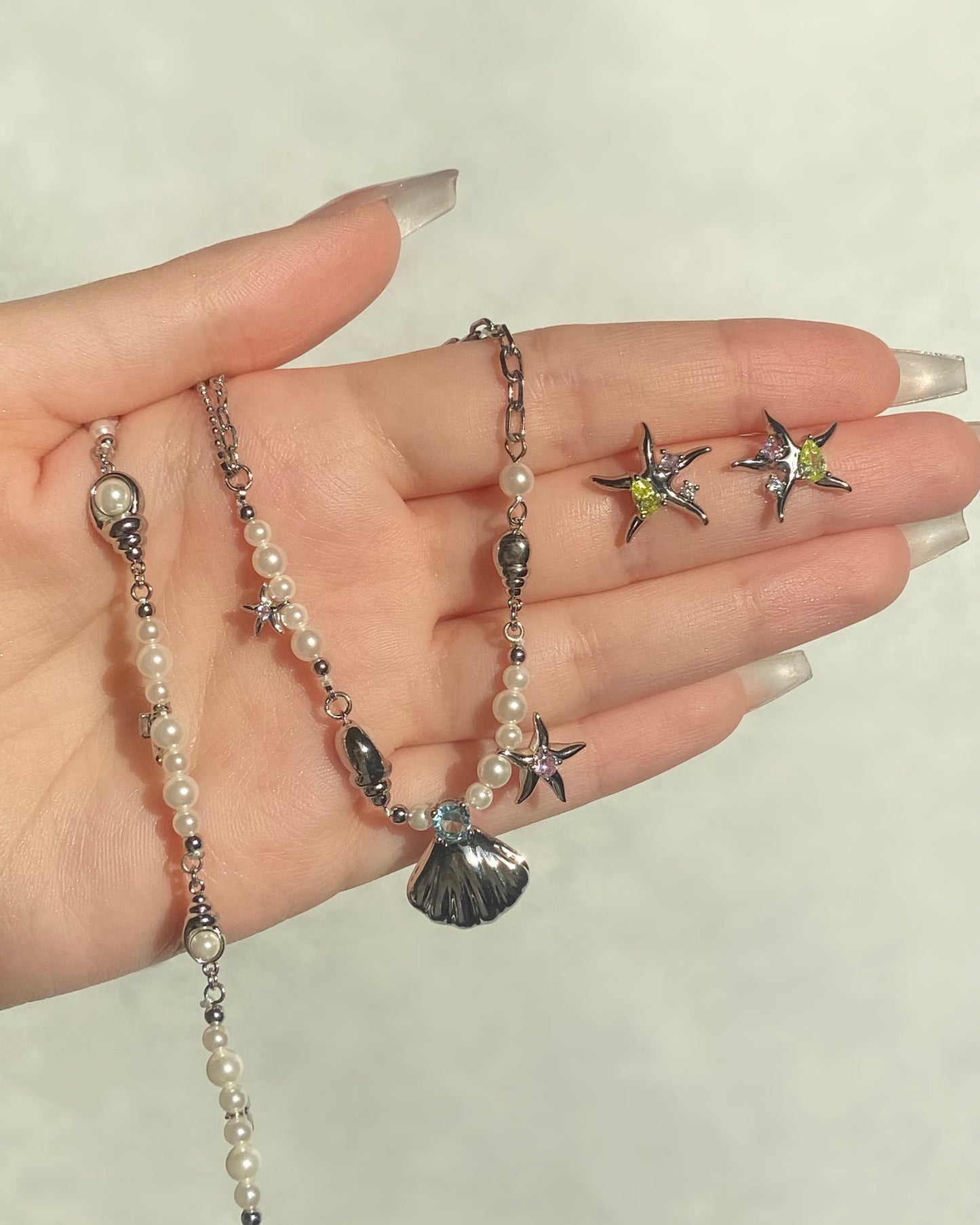 Seashell Starfish & Pearls Necklace | ☾151