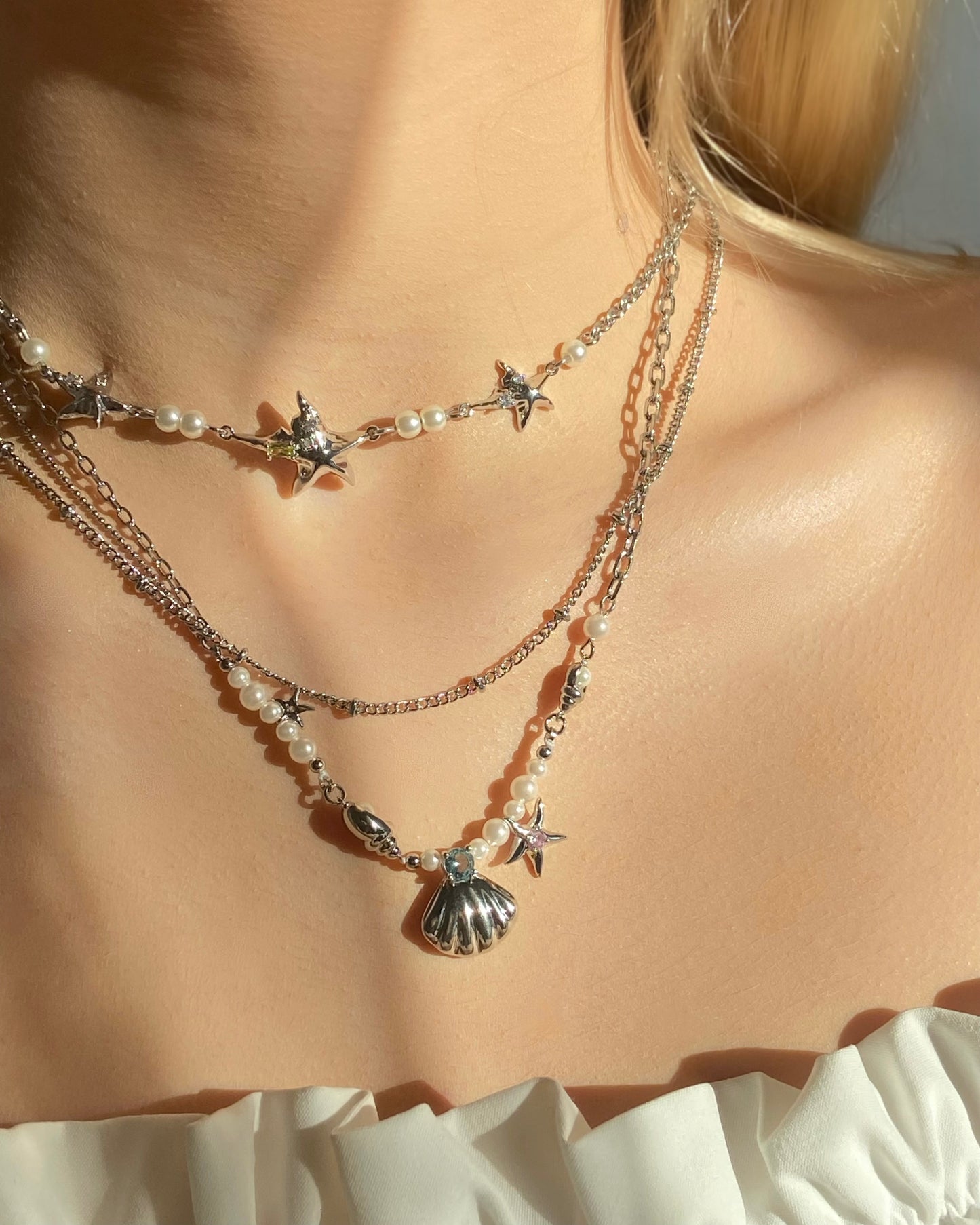 Seashell Starfish & Pearls Necklace | ☾151