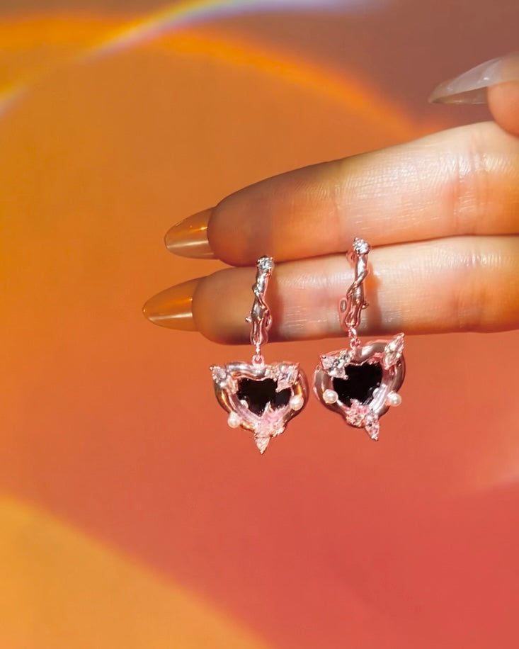 Pink Heart Mirror Earrings | ☾187