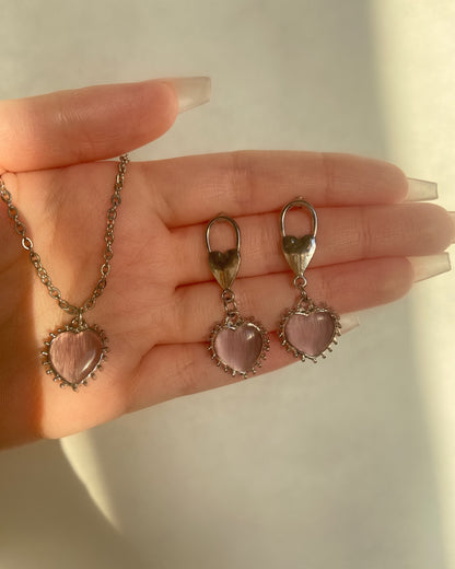 Pink Spiky Heart Earrings | ☾098