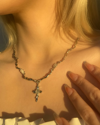 White Moonstone Cross Necklace | ☾097