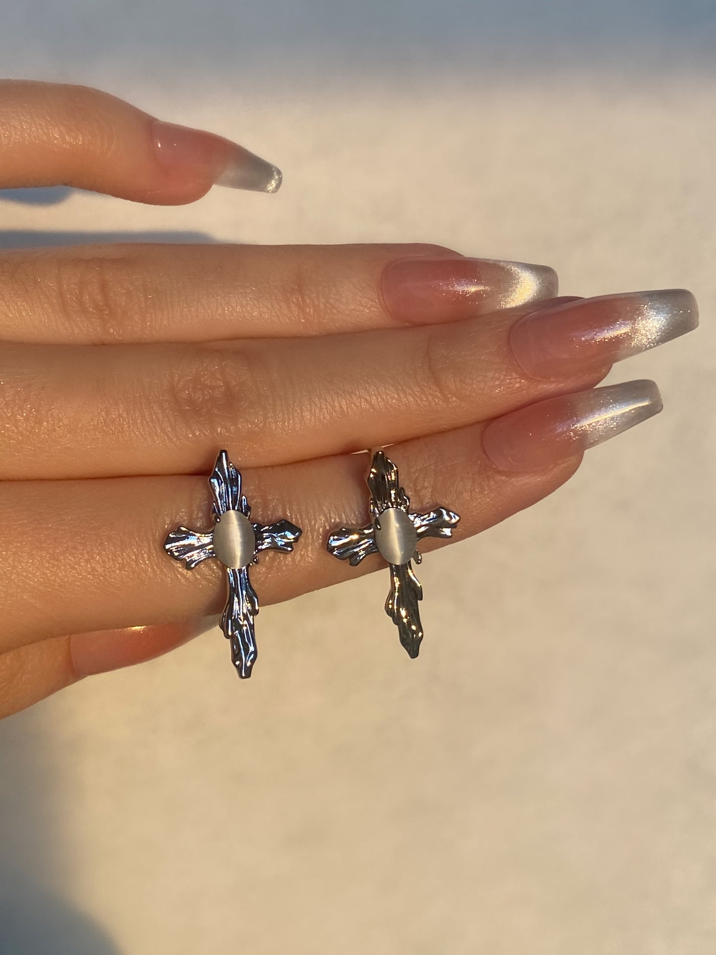 White Moonstone Cross Earrings | ☾095