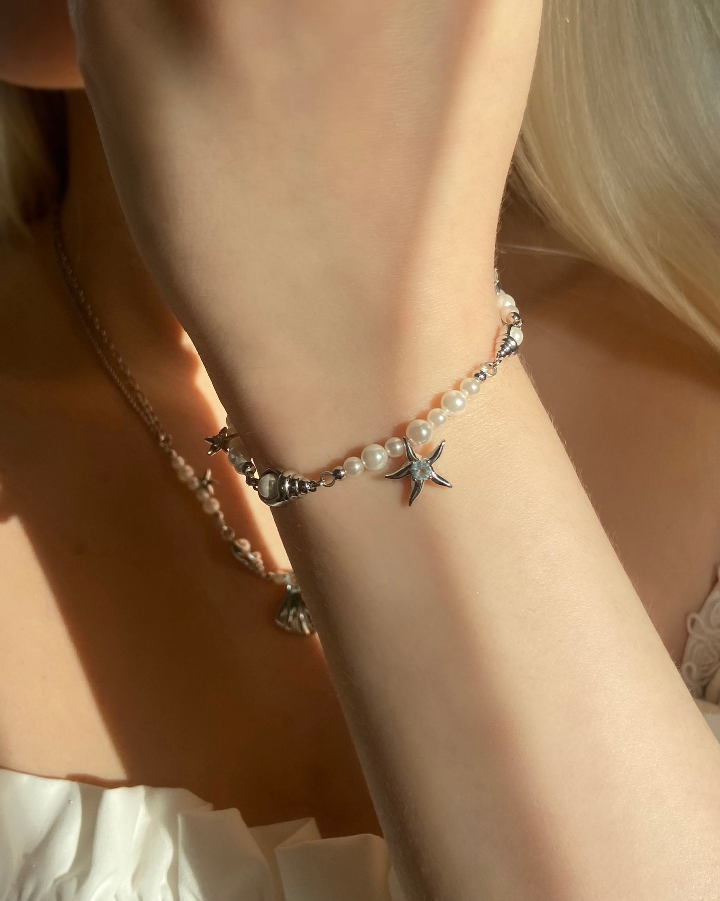 Seashell Starfish & Pearls Bracelet | ☾154