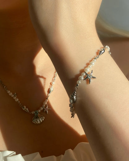 Seashell Starfish & Pearls Bracelet | ☾154