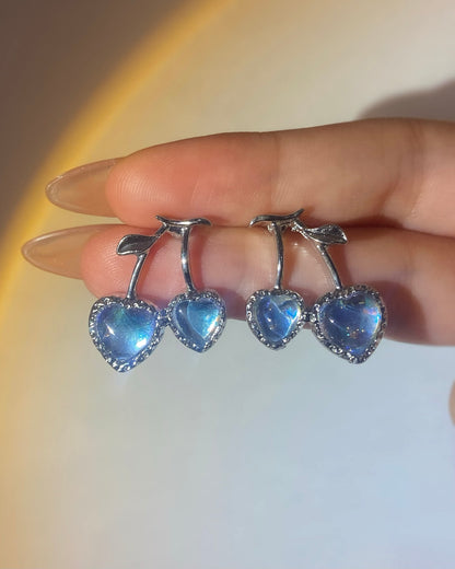 Blue Cherry Heart Earrings | ☾009