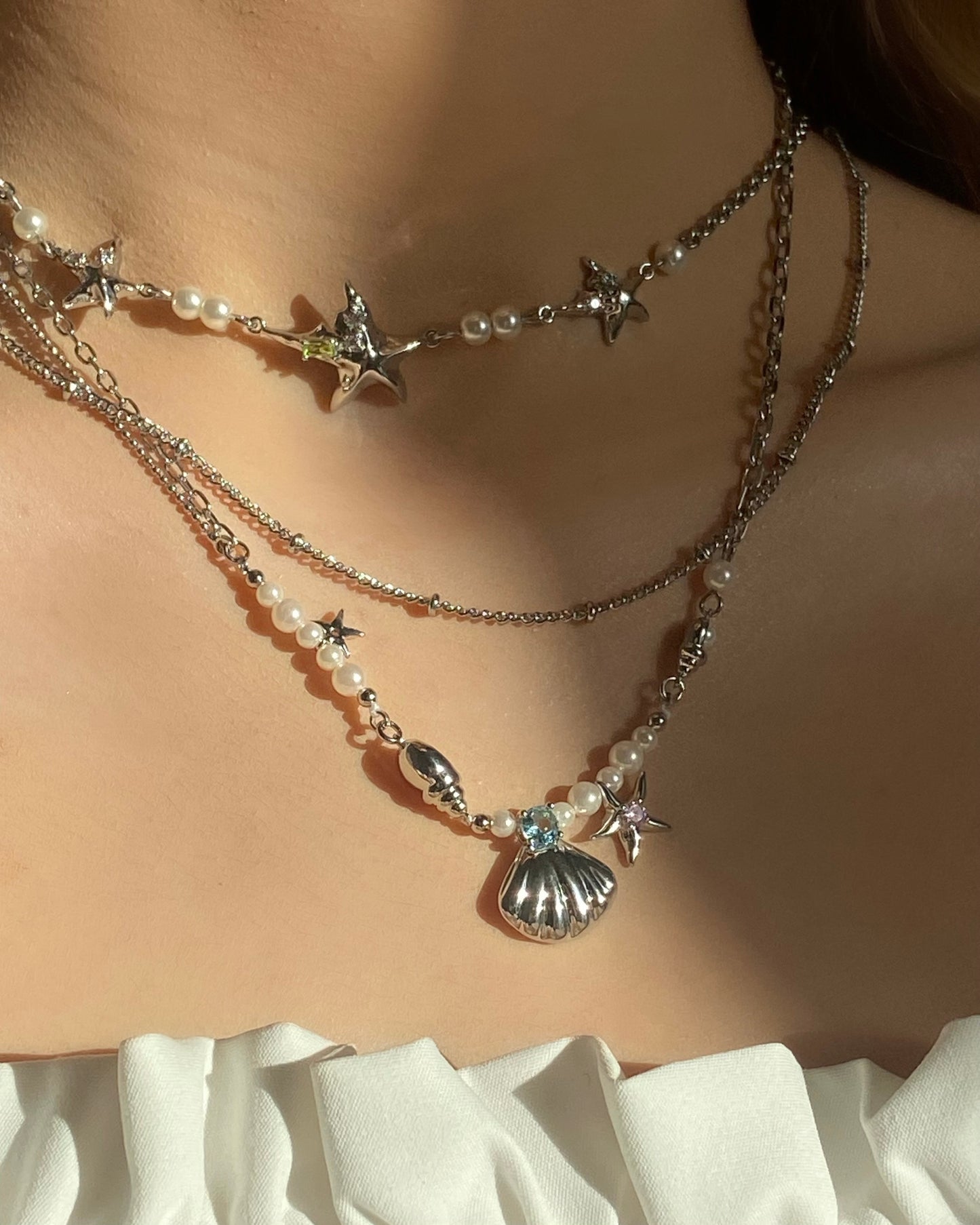 Seashell Starfish & Pearls Necklace | ☾151