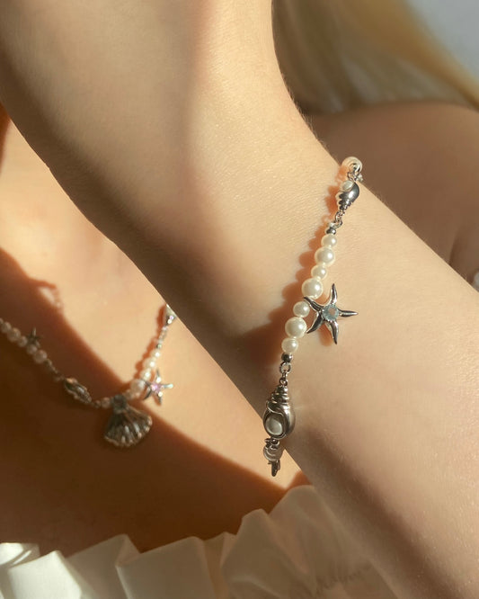 Seashell Starfish & Pearls Bracelet | ☾154