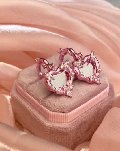 Pink Heart Mirror Earrings | ☾187