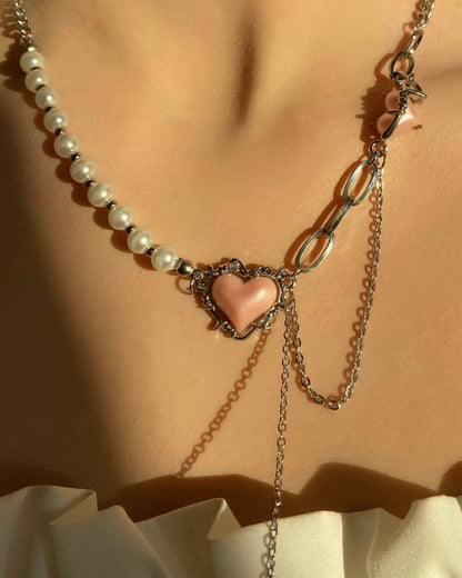 Barbed Wire Heart Pearl Necklace | ☾029