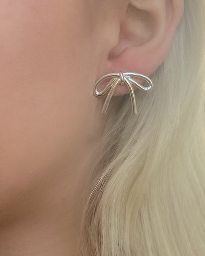 Silver Bow Ribbon Stud Earrings | ☾130