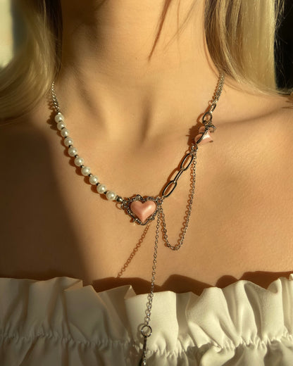 Barbed Wire Heart Pearl Necklace | ☾029