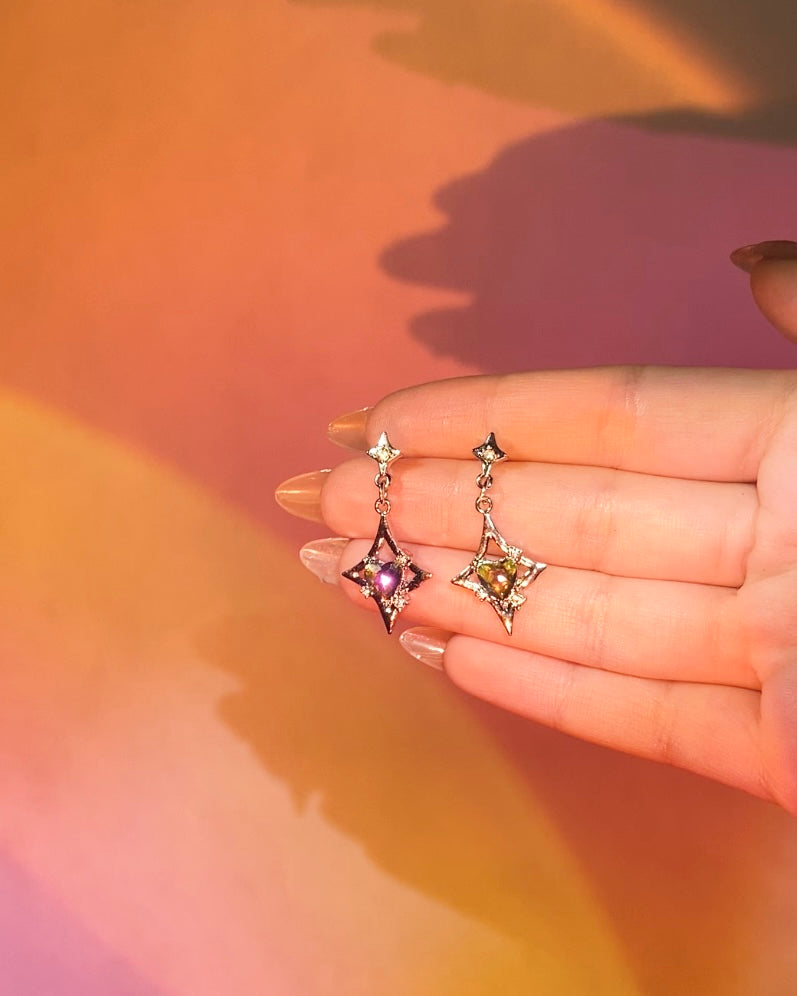 Rainbow Heart Star Drop Earrings | ☾185