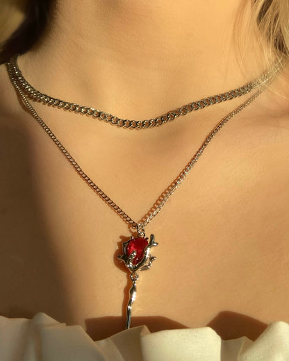 Red Rose Layered Necklace | ☾090