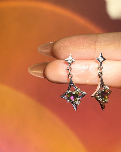 Rainbow Heart Star Drop Earrings | ☾185