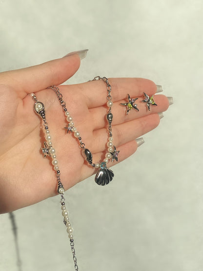 Seashell Starfish & Pearls Necklace | ☾151