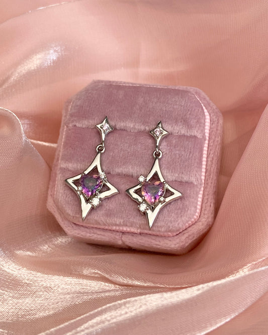 Purple Heart Star Drop Earrings | ☾186