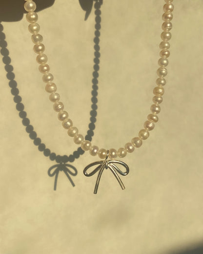 Silver Bow Pearl Necklace | ☾138