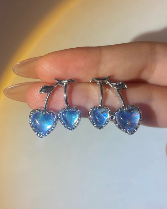 Blue Cherry Heart Earrings | ☾009