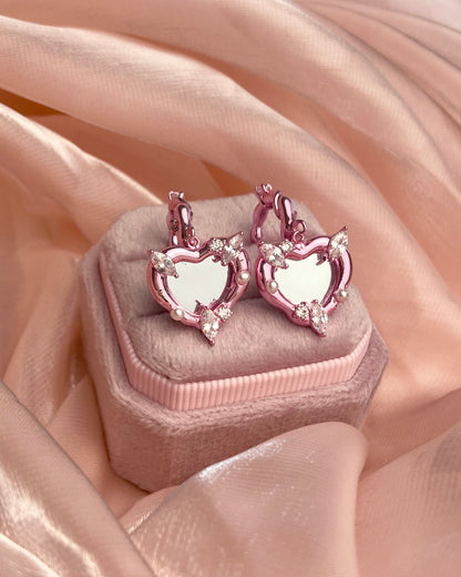 Pink Heart Mirror Earrings | ☾187