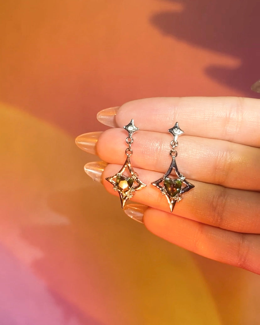 Rainbow Heart Star Drop Earrings | ☾185