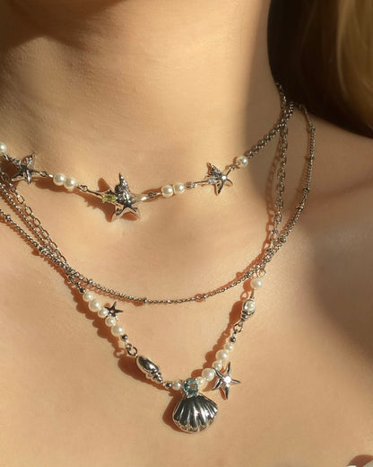 Seashell Starfish & Pearls Necklace | ☾151