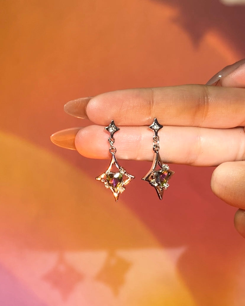 Rainbow Heart Star Drop Earrings | ☾185