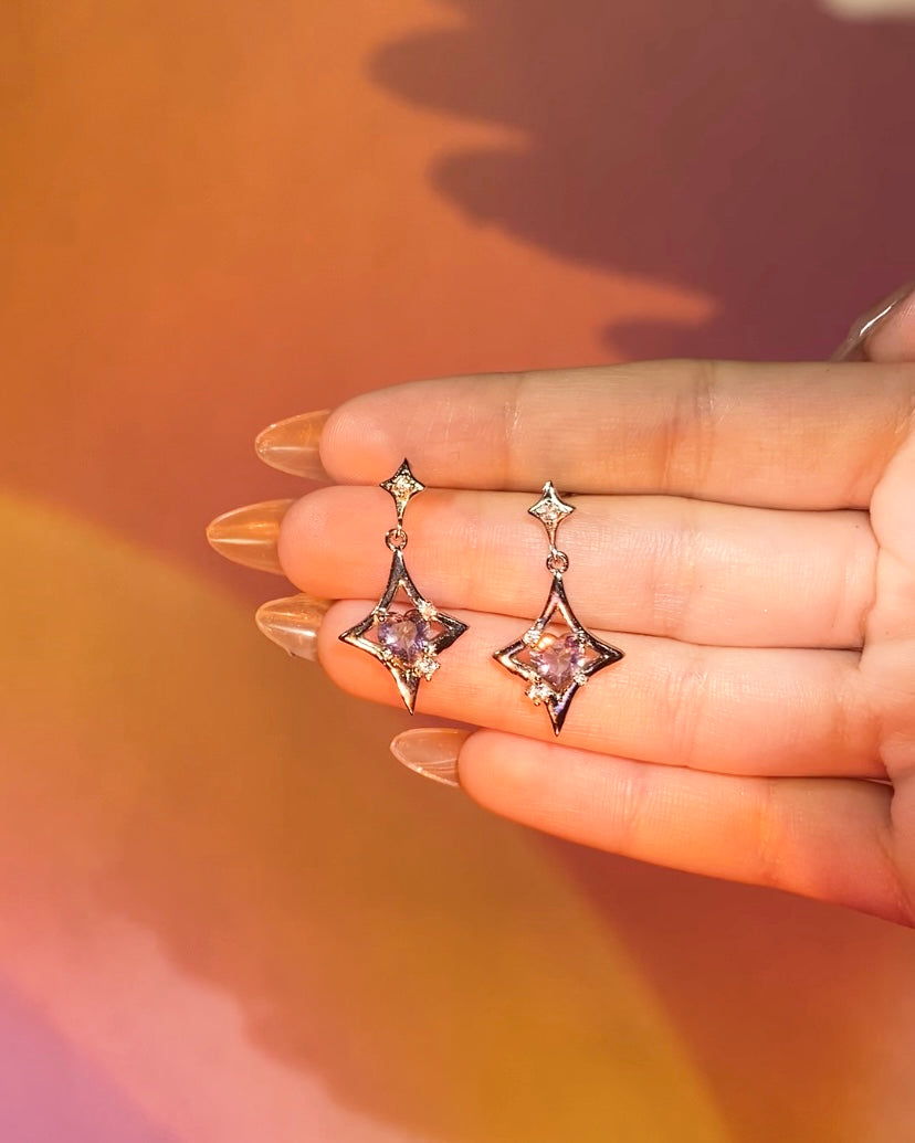 Purple Heart Star Drop Earrings | ☾186