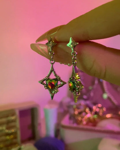 Rainbow Heart Star Drop Earrings | ☾185