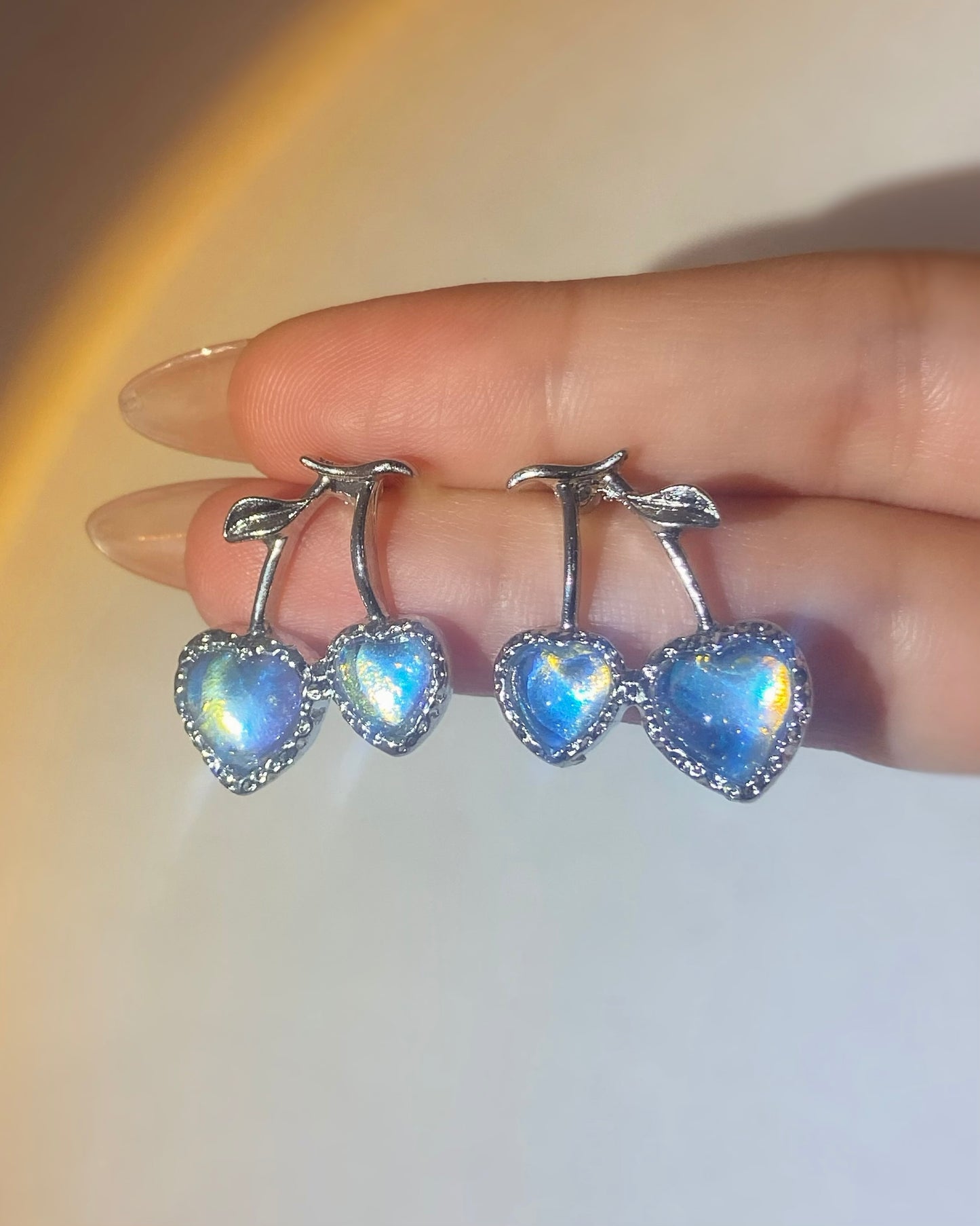 Blue Cherry Heart Earrings | ☾009