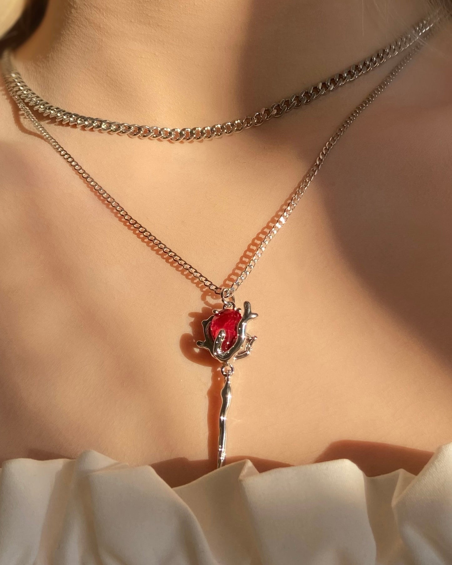 Red Rose Layered Necklace | ☾090