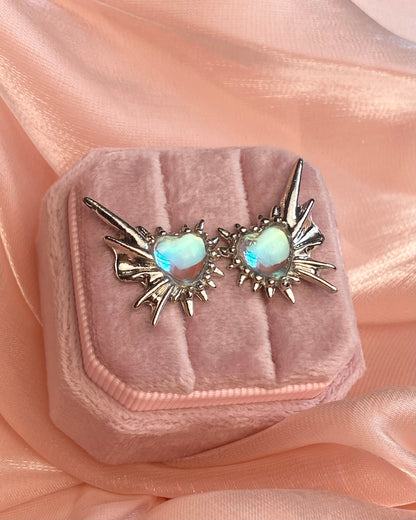 Moonstone Spiky Heart Earrings | ☾208