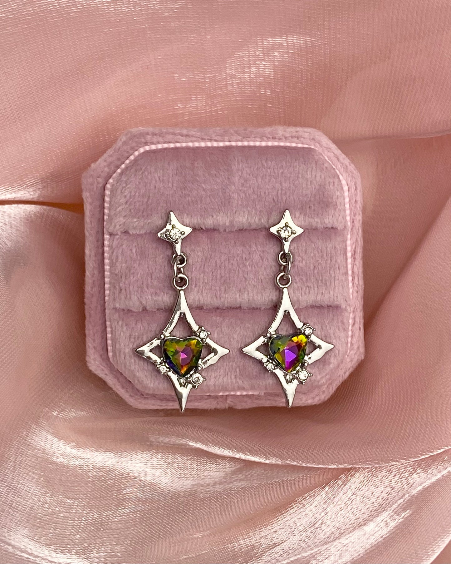 Rainbow Heart Star Drop Earrings | ☾185