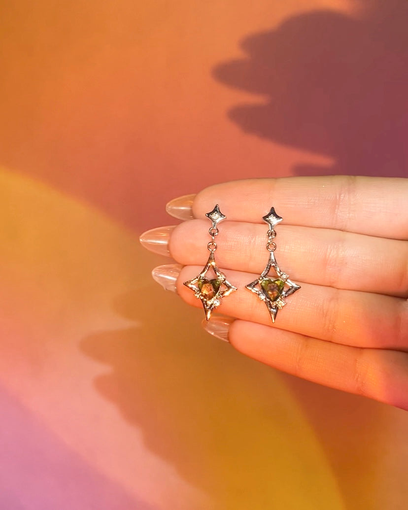 Rainbow Heart Star Drop Earrings | ☾185