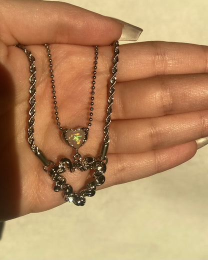 Twisted Heart Opal Layered Necklace | ☾016