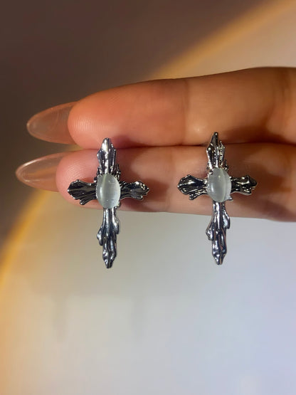 White Moonstone Cross Earrings | ☾095