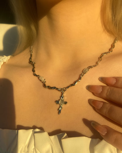 White Moonstone Cross Necklace | ☾097