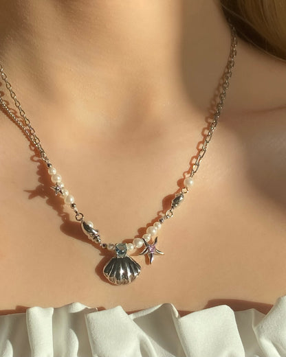 Seashell Starfish & Pearls Necklace | ☾151