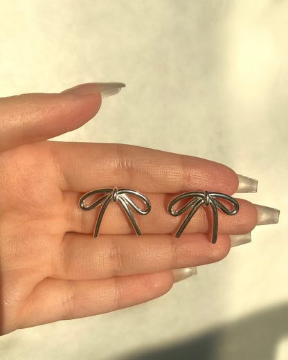 Silver Bow Ribbon Stud Earrings | ☾130