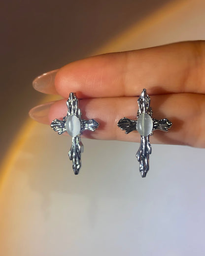 White Moonstone Cross Earrings | ☾095